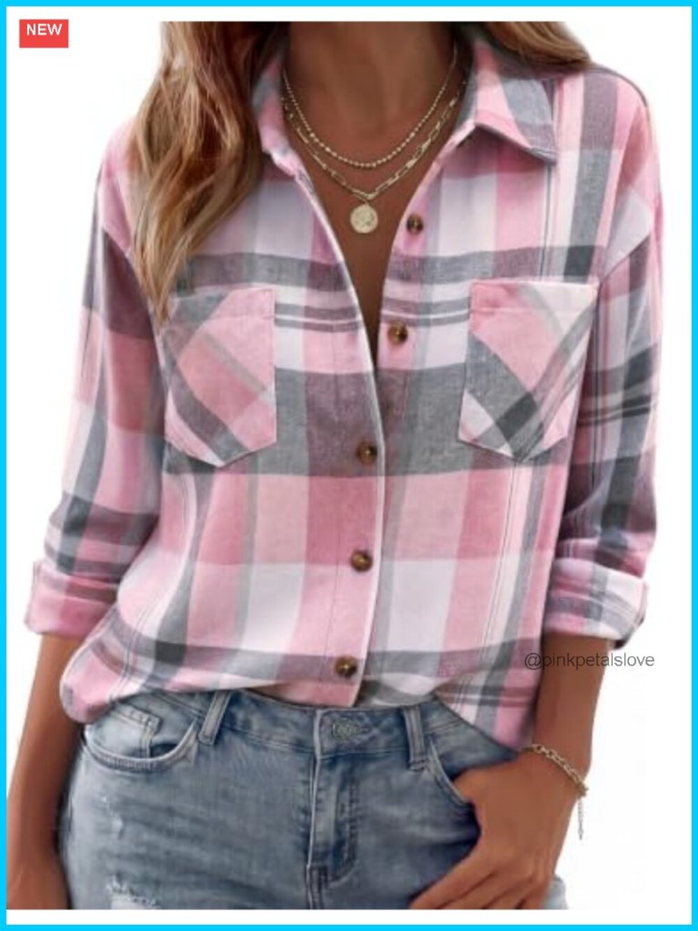 Womens Flannel Shirt Long Sleeve Button Down Plaid Casual Fall Top